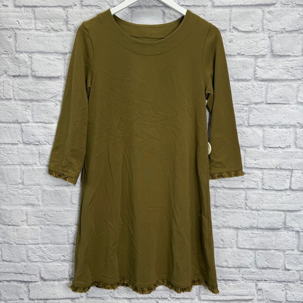 Spartina 449 Island Fringe Dress Size M Olive Green 3/4 Sleeves New